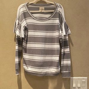 CHASER Striped Sweater with ruffle Sleeve